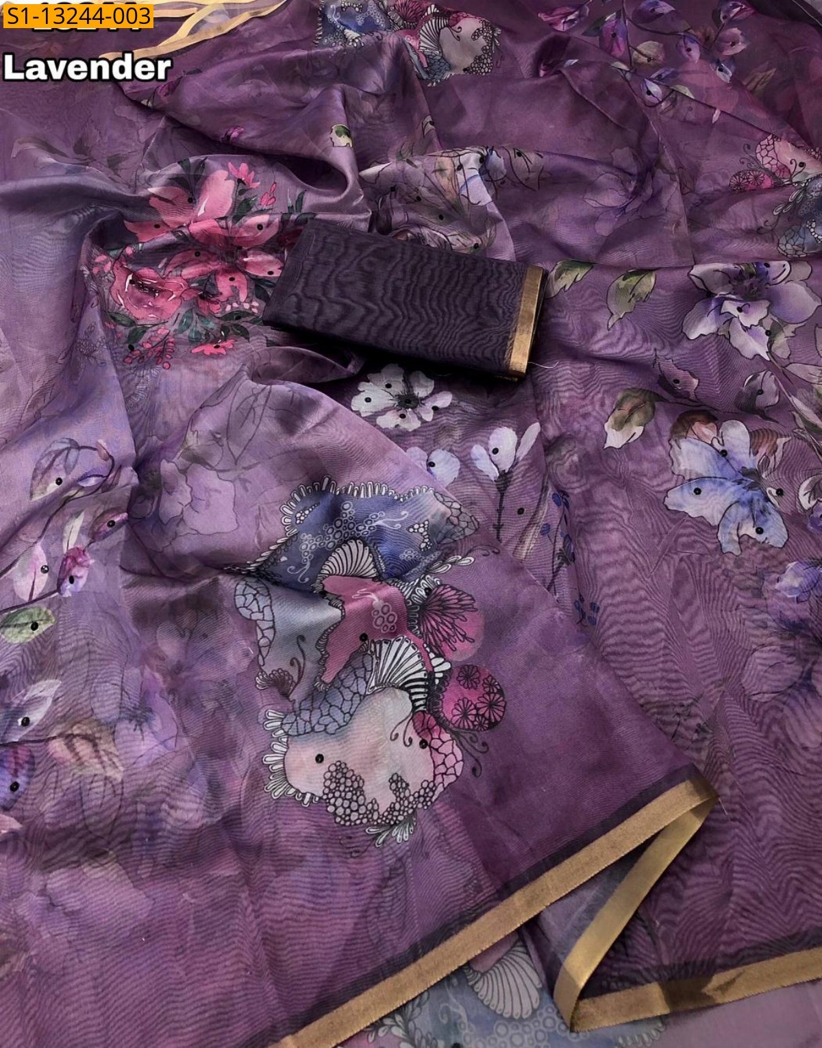 Lavender Fancy Soft Organza Saree
