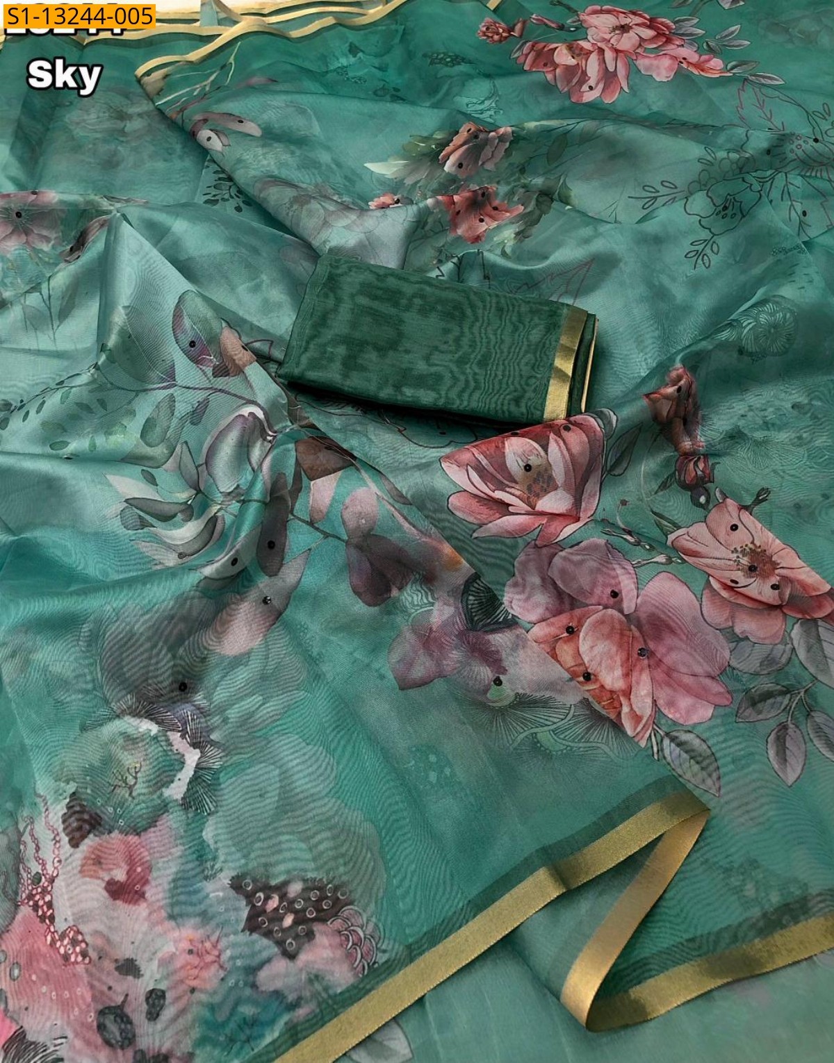 Sky blue Fancy Soft Organza Saree