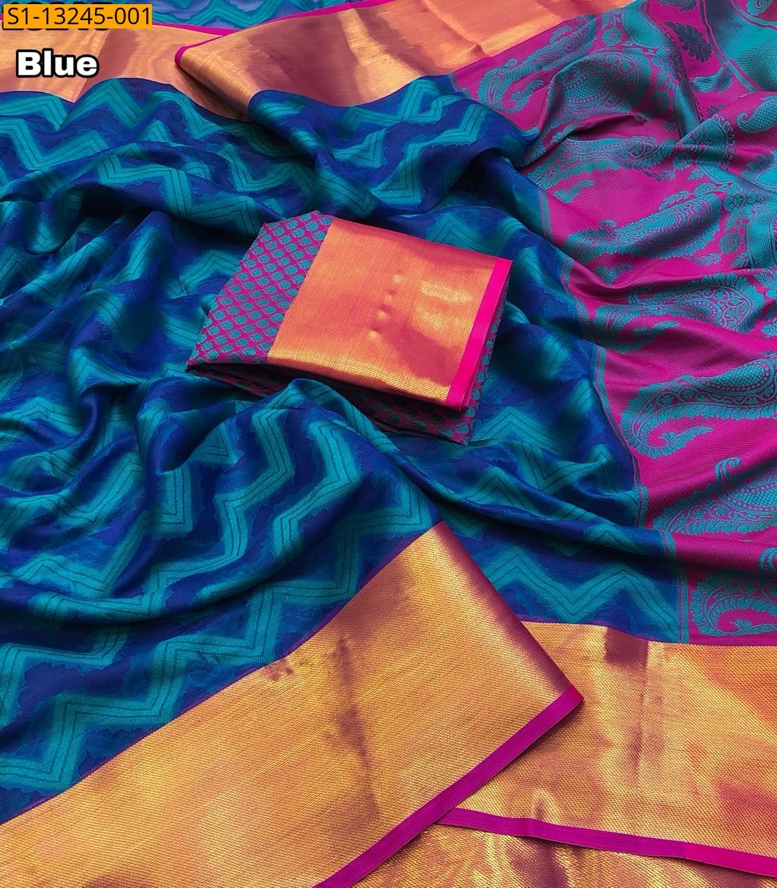 Blue Fancy Muslin Silk  Saree