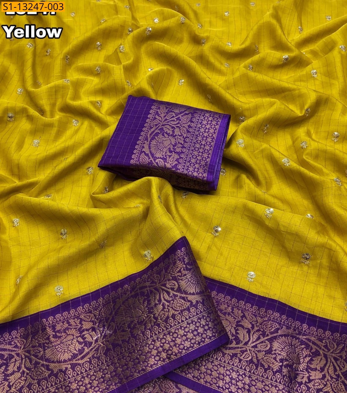 Yellow Fancy Dola Checks Printed Sarees