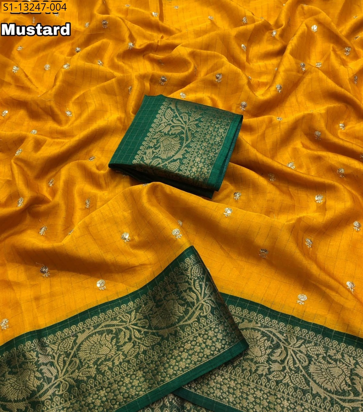 Mustard Fancy Dola Checks Printed Sarees