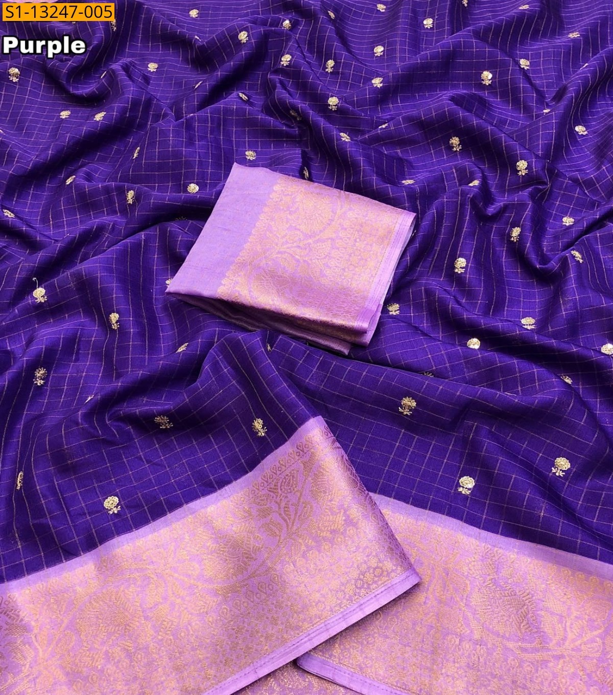 Purple Fancy Dola Checks Printed Sarees