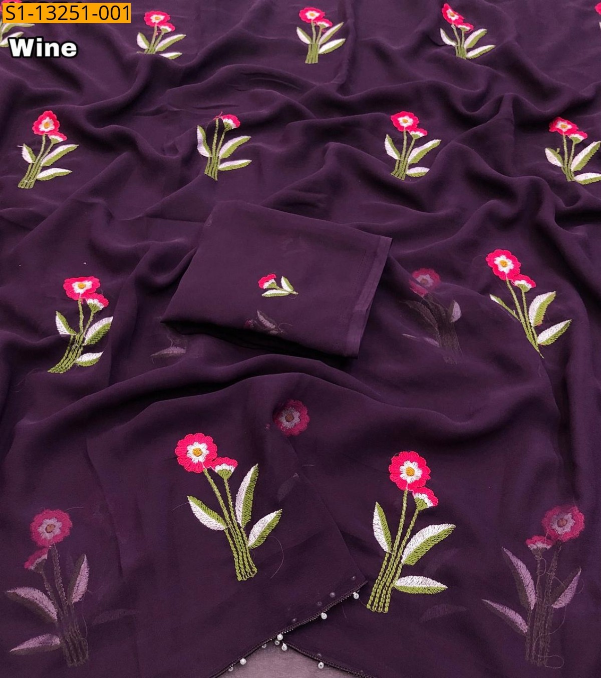 Wine Fancy Faux Georgette Saree
