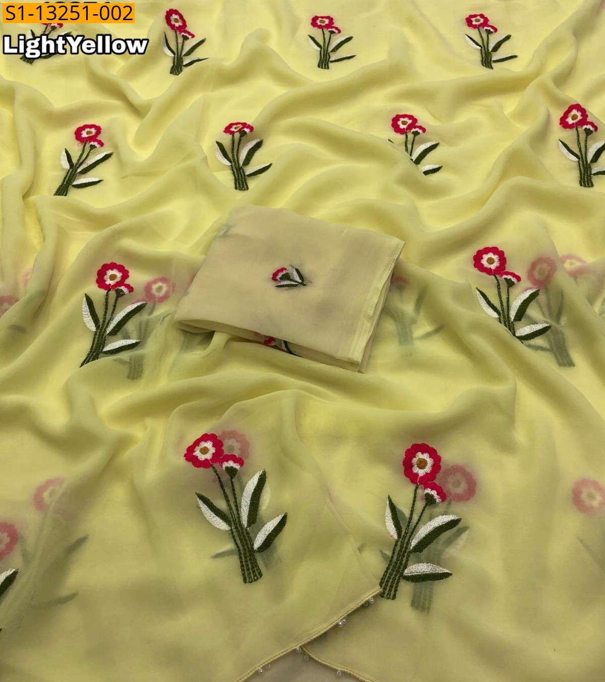 Light Yellow Fancy Faux Georgette Saree