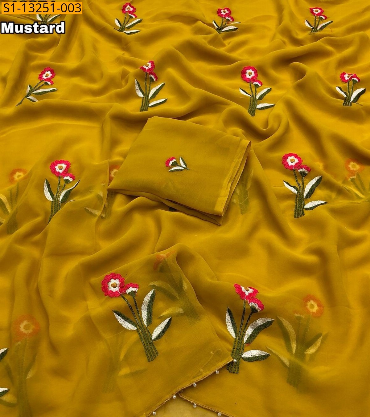 Mustard Fancy Faux Georgette Saree