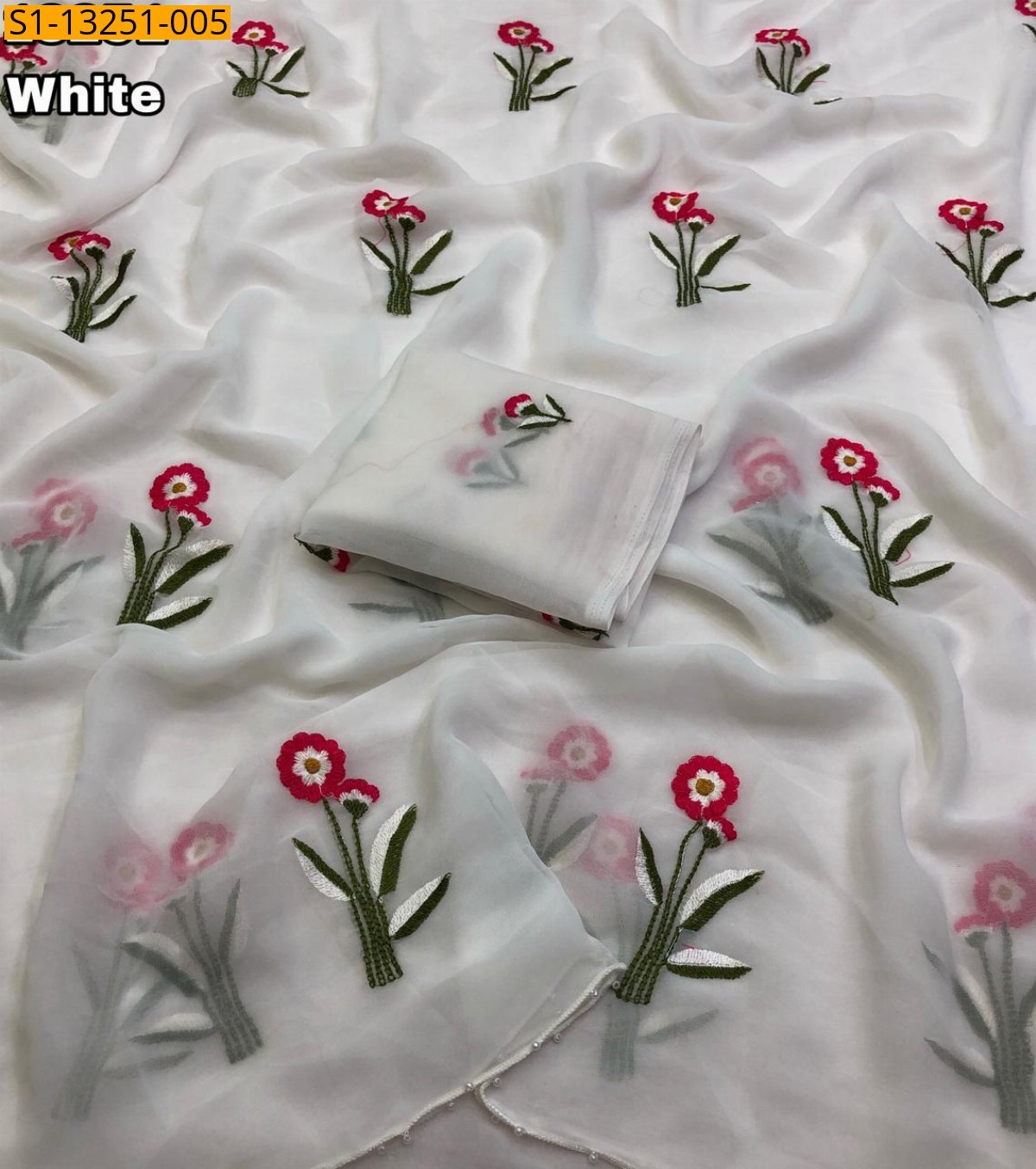 White Fancy Faux Georgette Saree