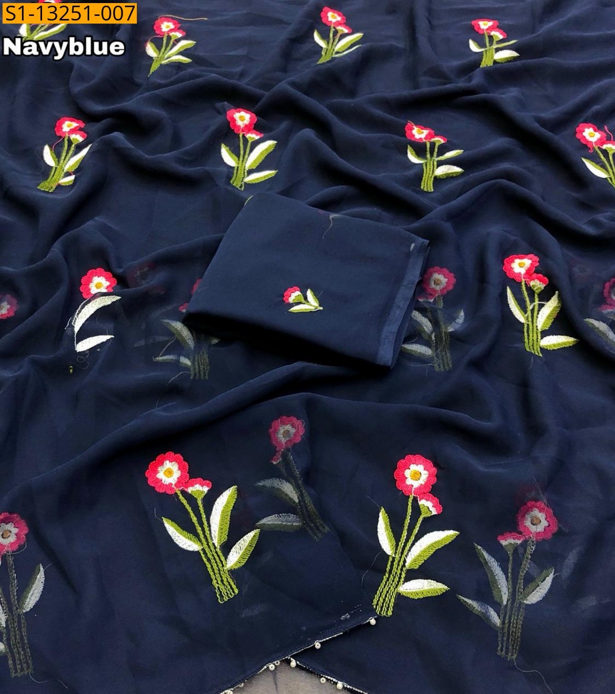 Navy Blue Fancy Faux Georgette Saree