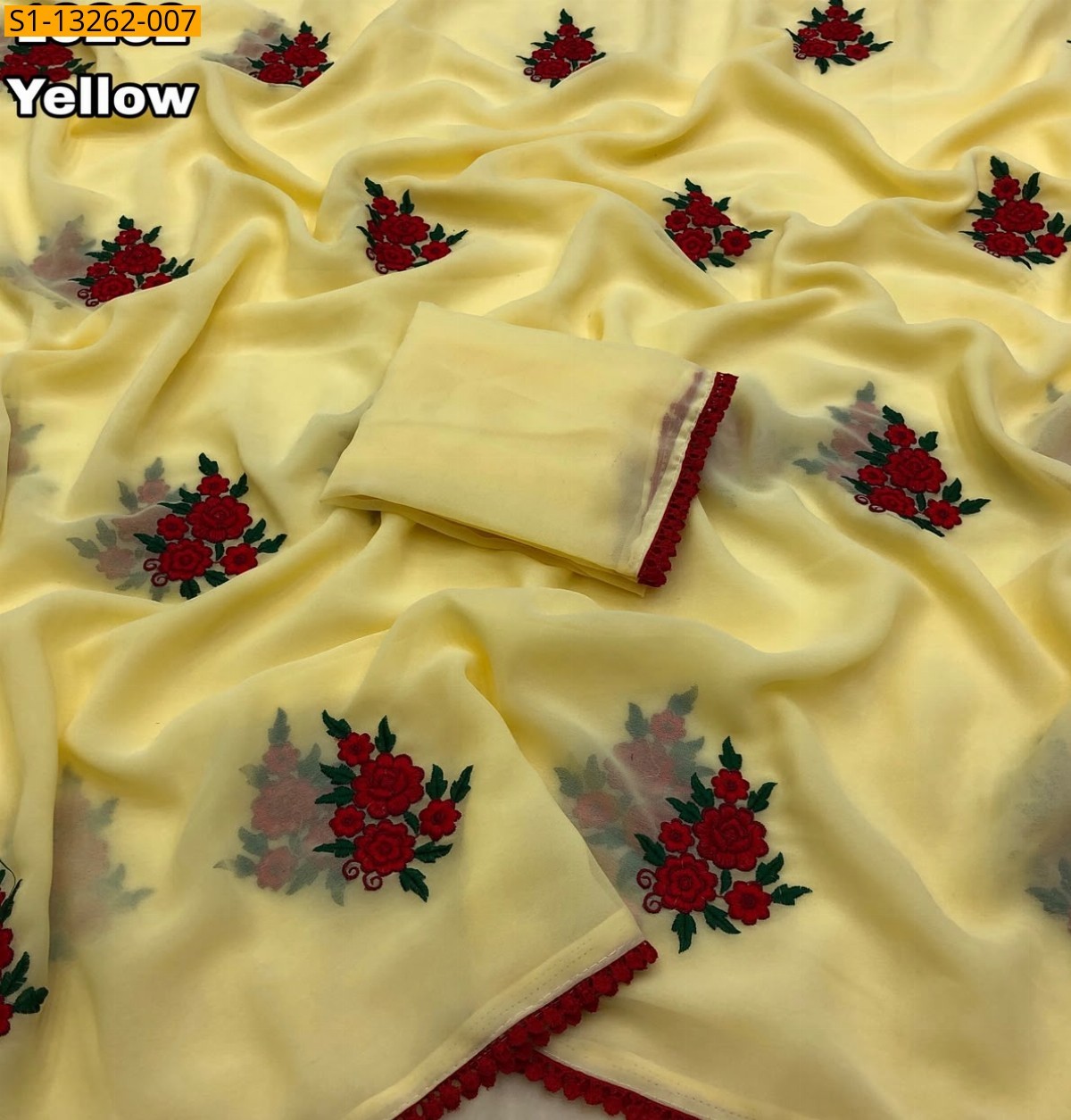 Yellow Fancy Faux Georgette Embroidery Saree