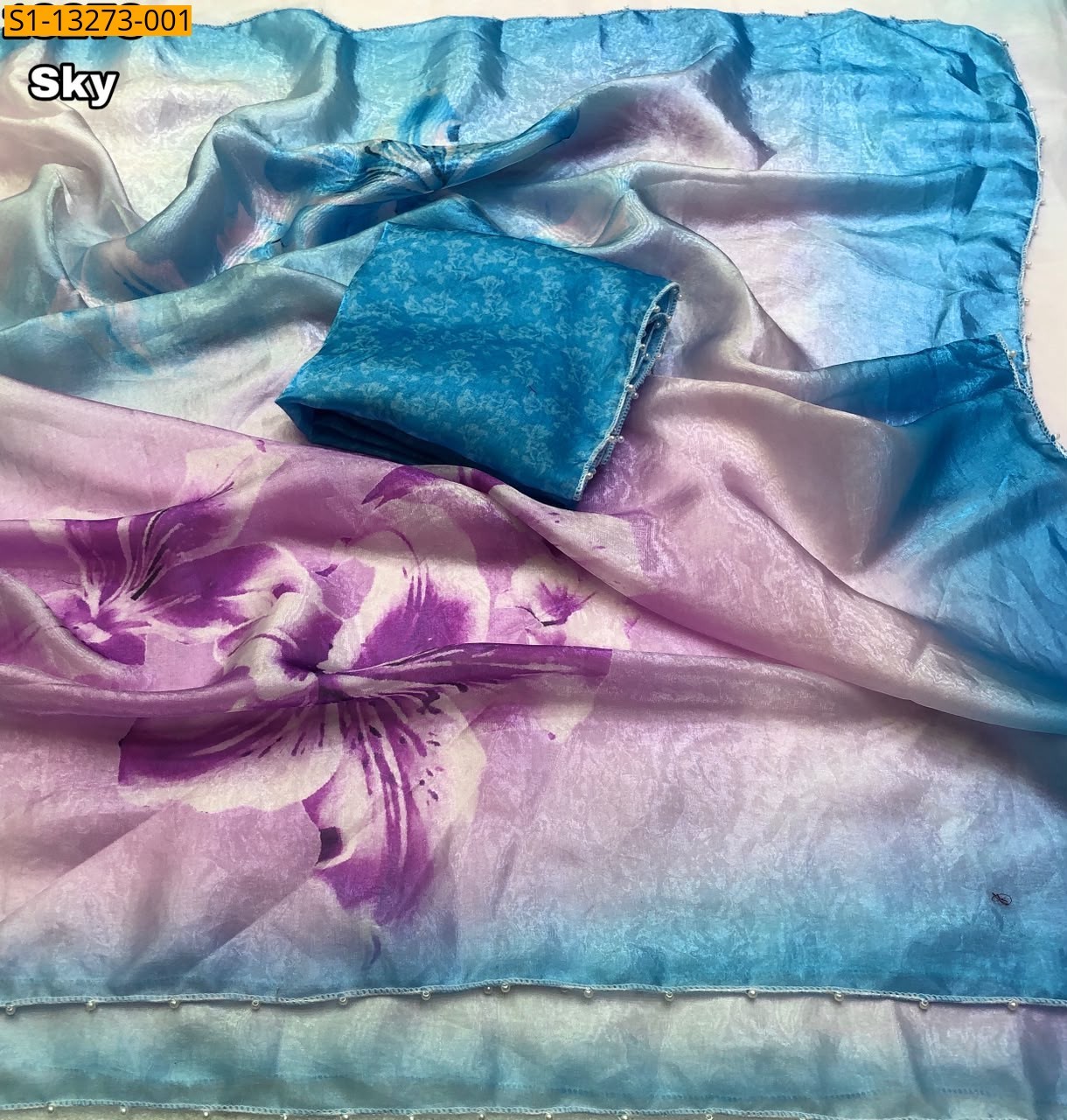 Sky Blue Fancy Soft and Smooth Space Silk Saree
