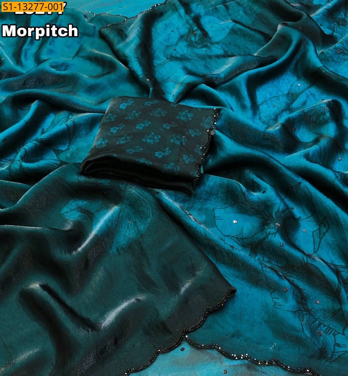 Morpitch Fancy Space Silk Floral Digital Printed Saree