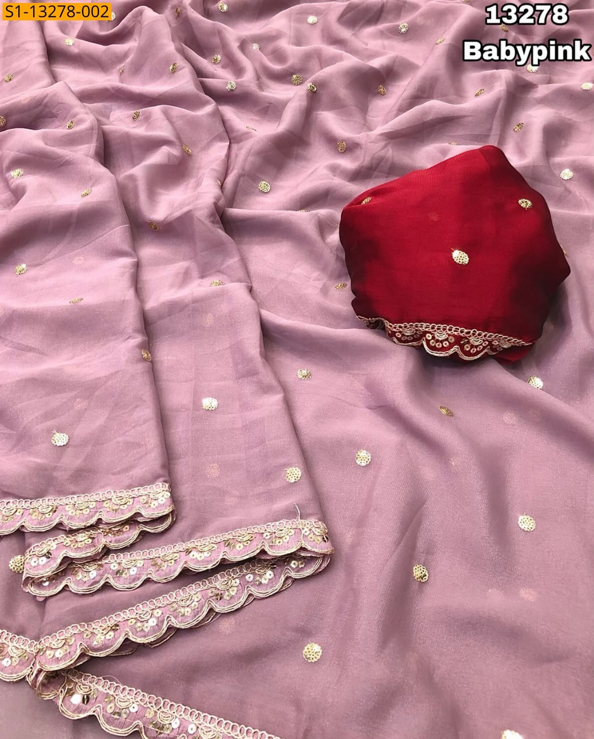 Baby Pink Fancy Star Georgette Saree