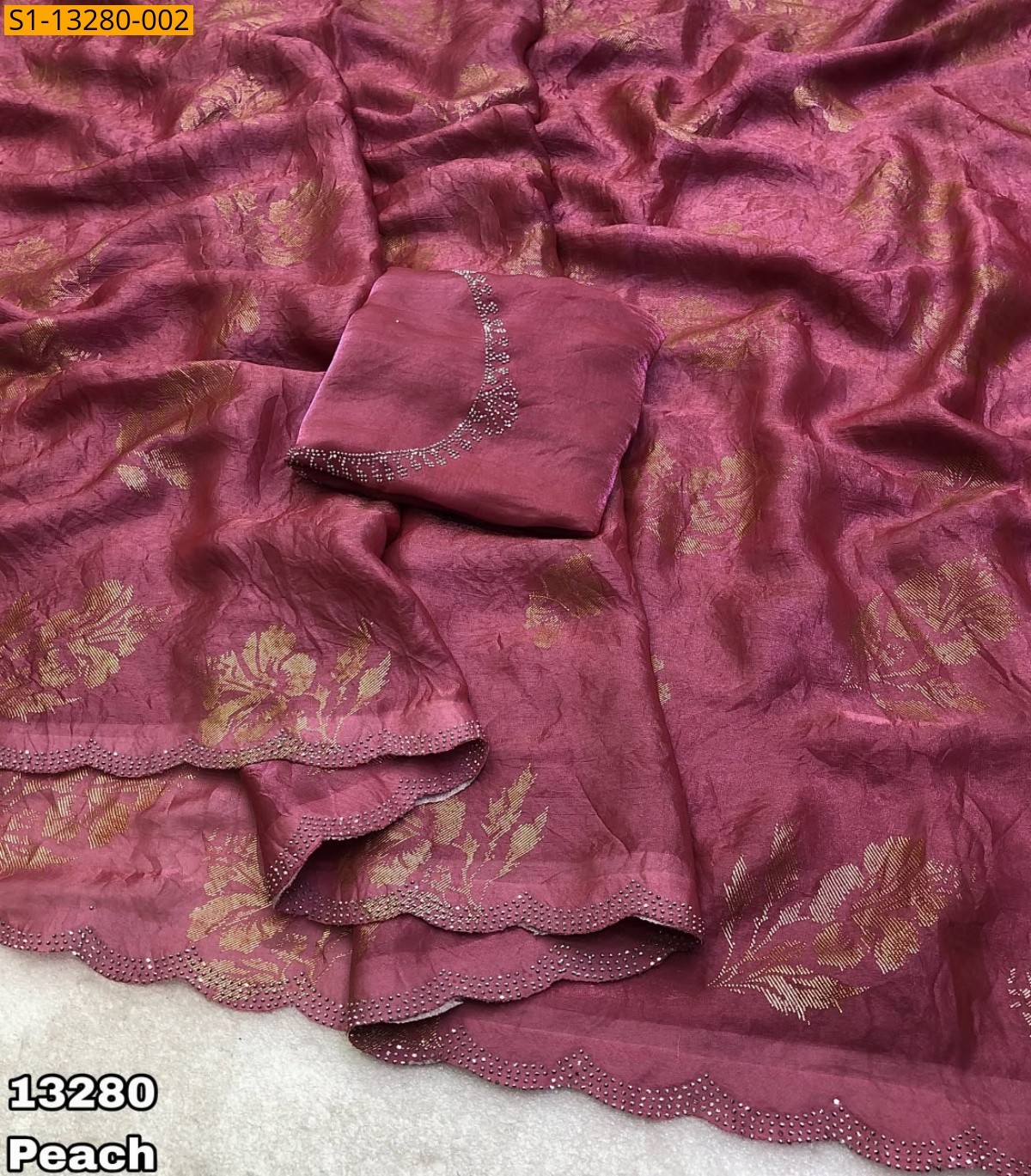 Peach Fancy Space Silk Saree