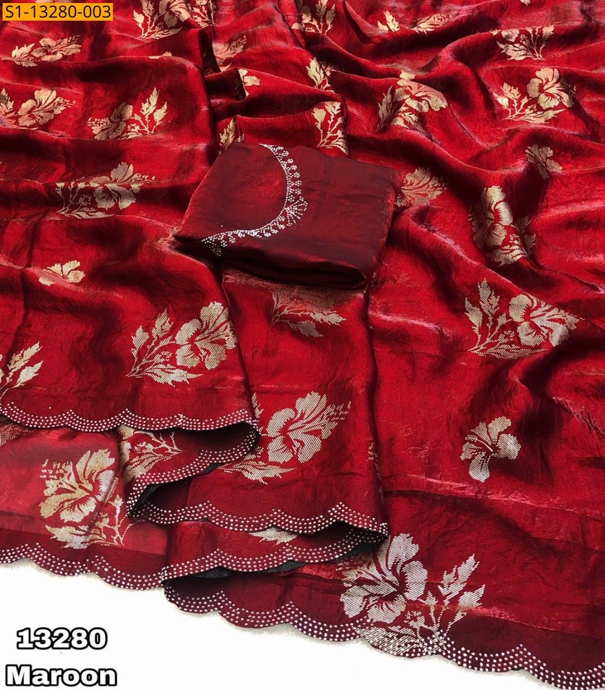 Maroon Fancy Space Silk Saree