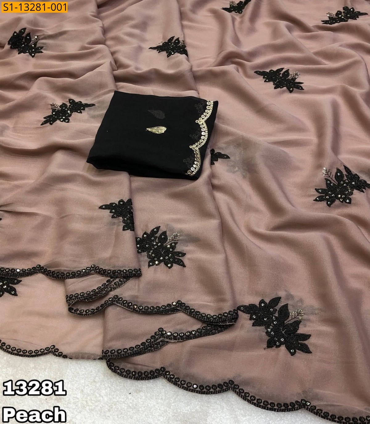 Peach Fancy Star Georgette Saree