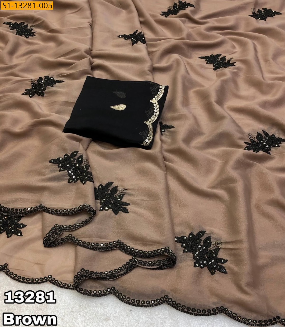 Brown Fancy Star Georgette Saree