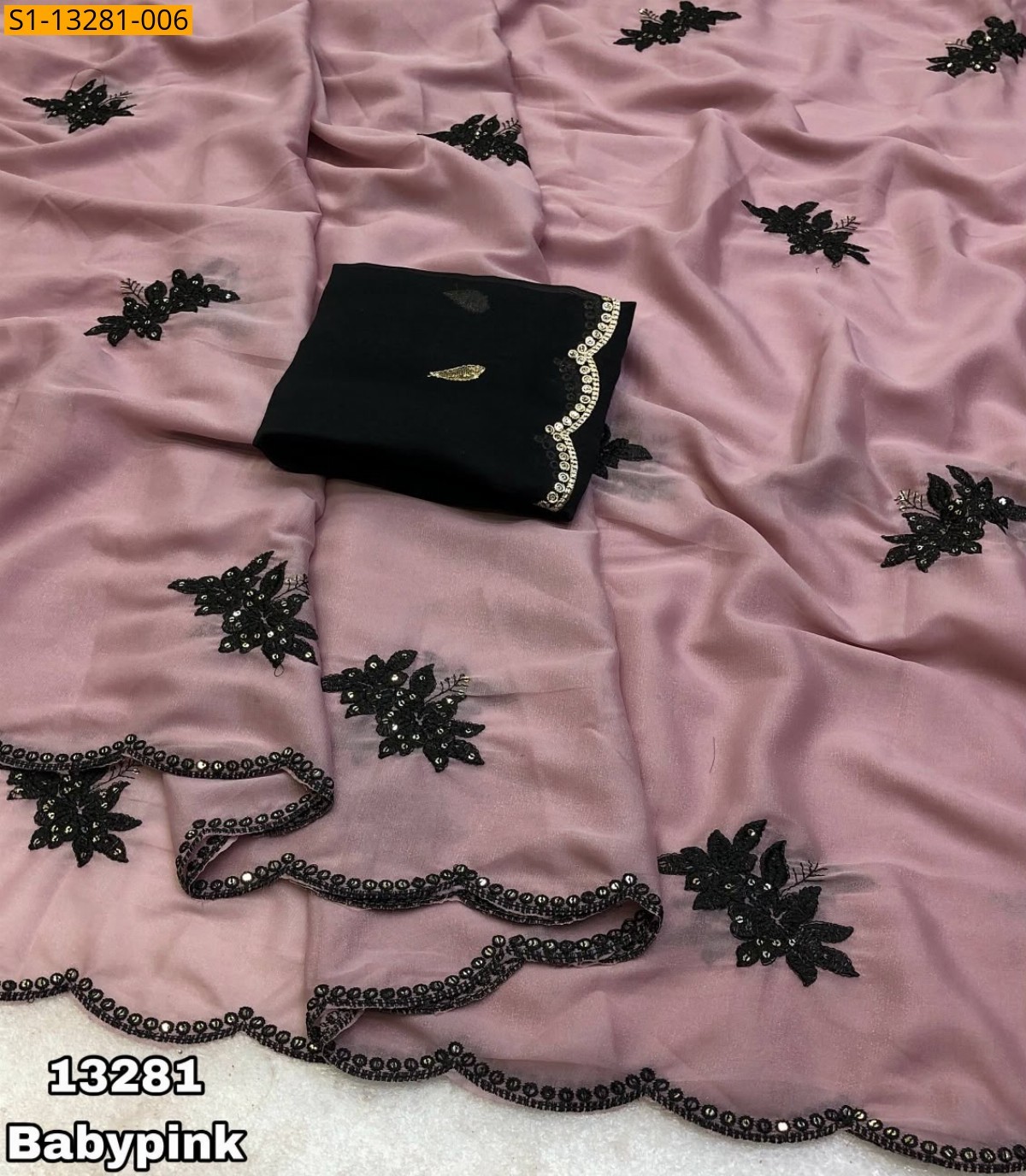 Baby pink Fancy Star Georgette Saree