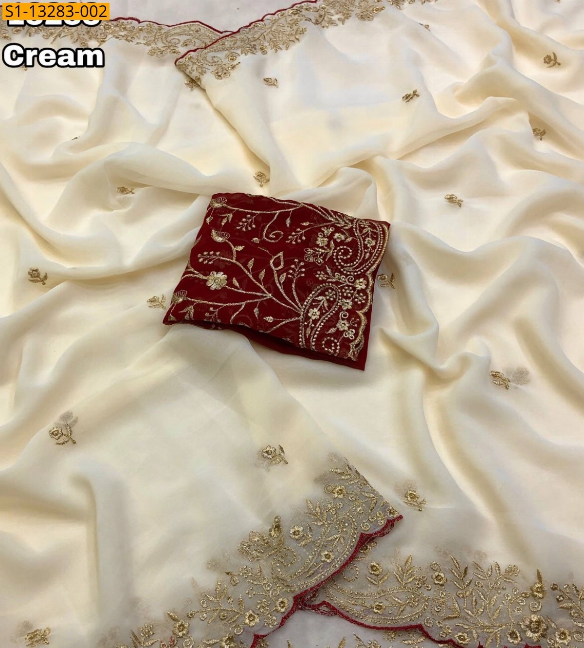 Cream Fancy Faux Georgette Saree 
