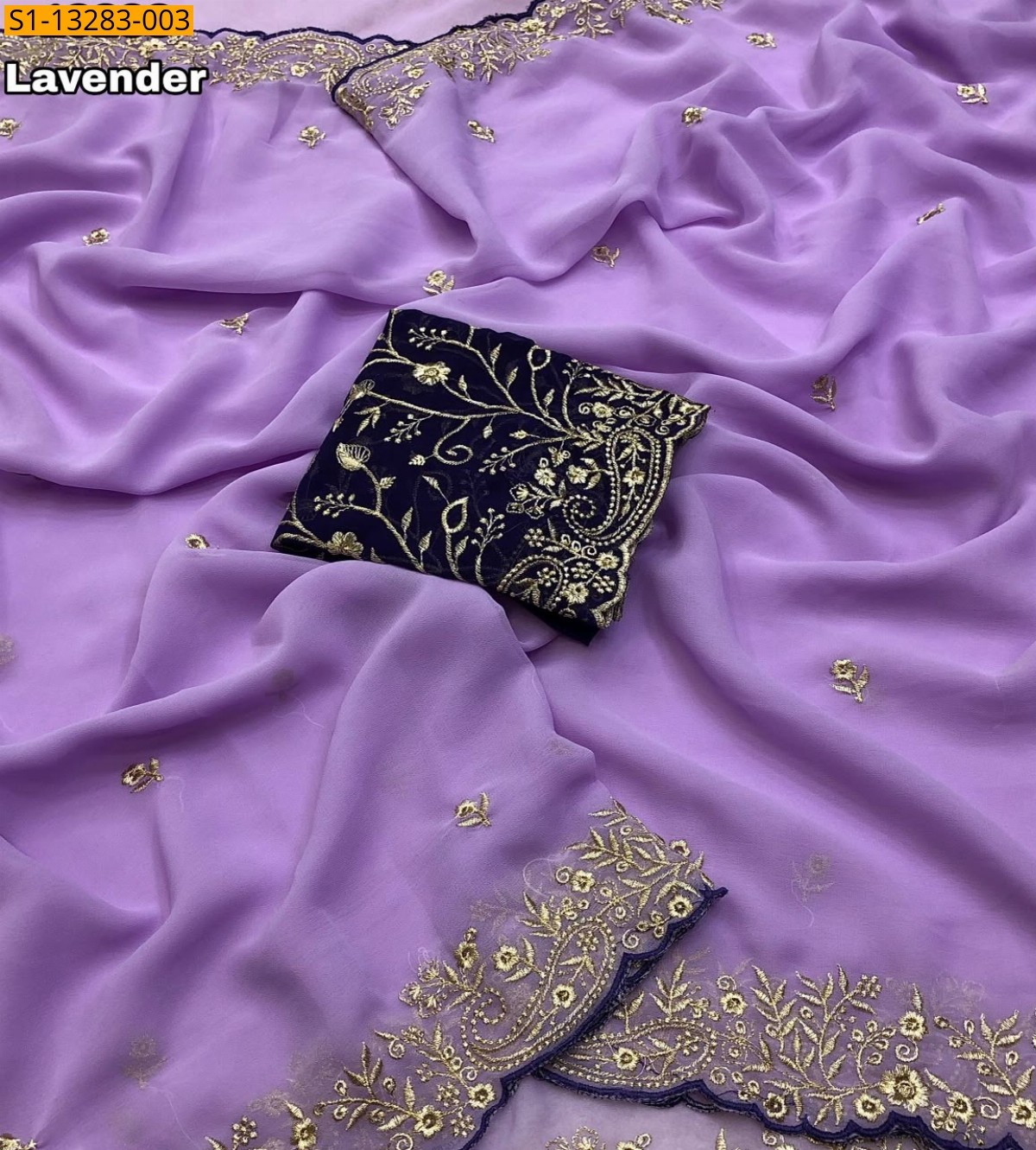 Lavender Fancy Faux Georgette Saree 