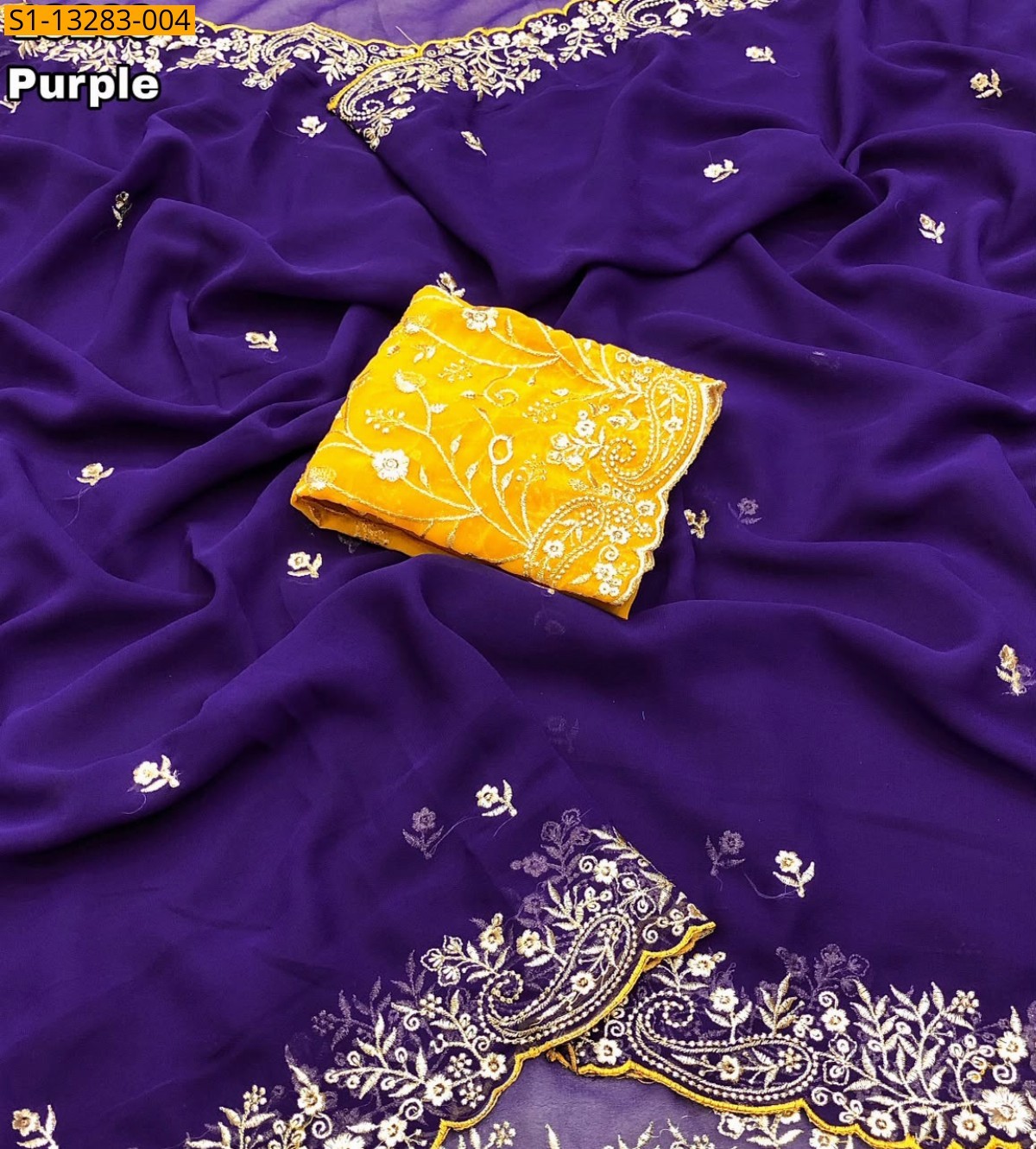 Purple Fancy Faux Georgette Saree 