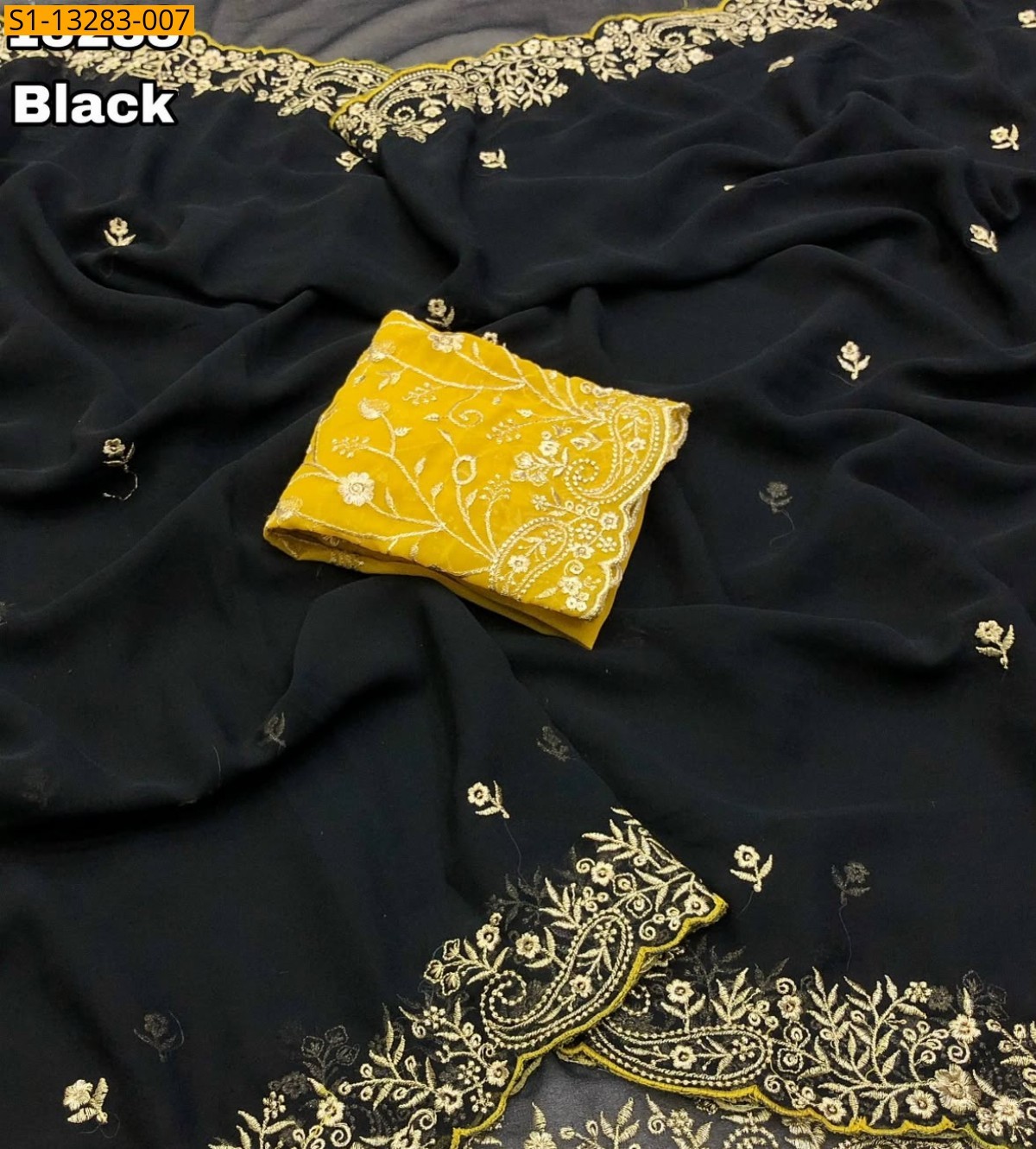Black Fancy Faux Georgette Saree 