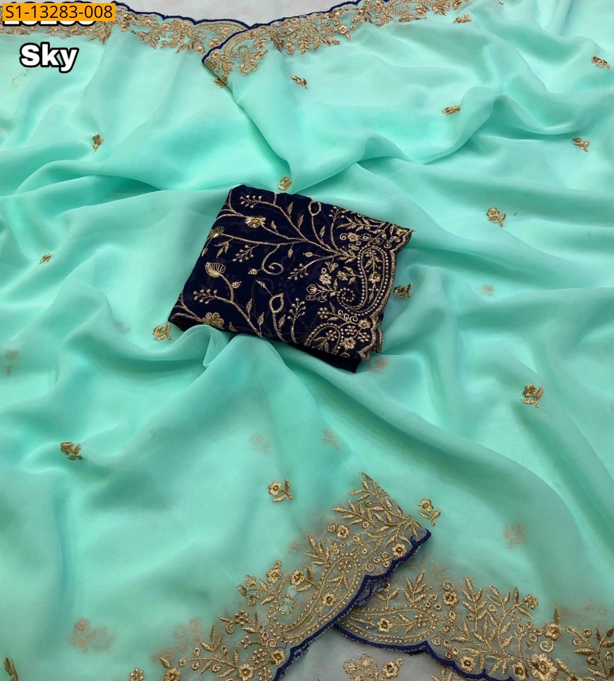 Sky Blue Fancy Faux Georgette Saree 