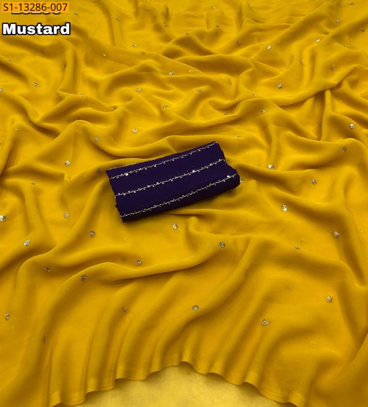 Mustard Fancy Faux Georgette Saree