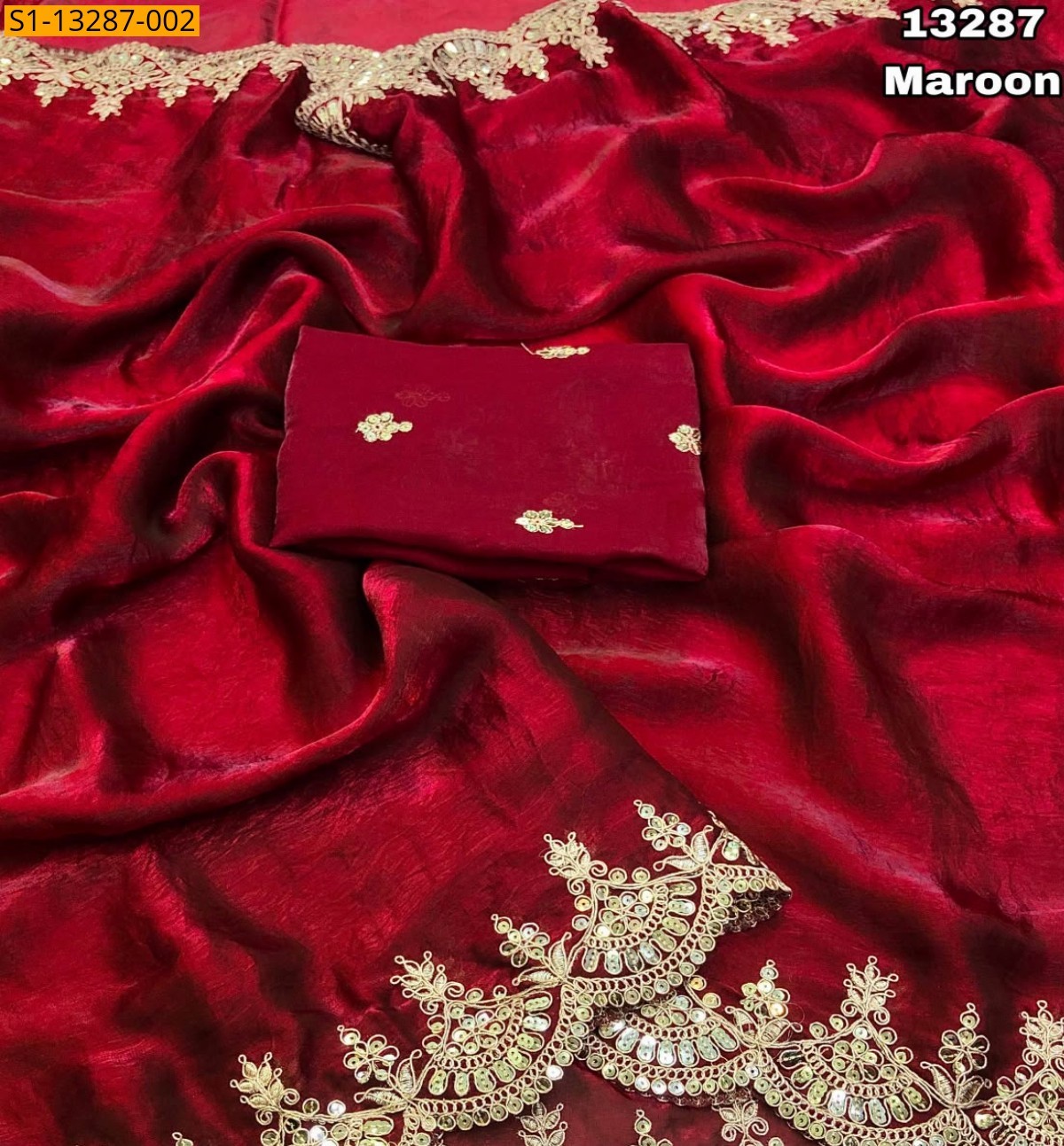 Maroon Fancy Space Silk Embroidery Sarees