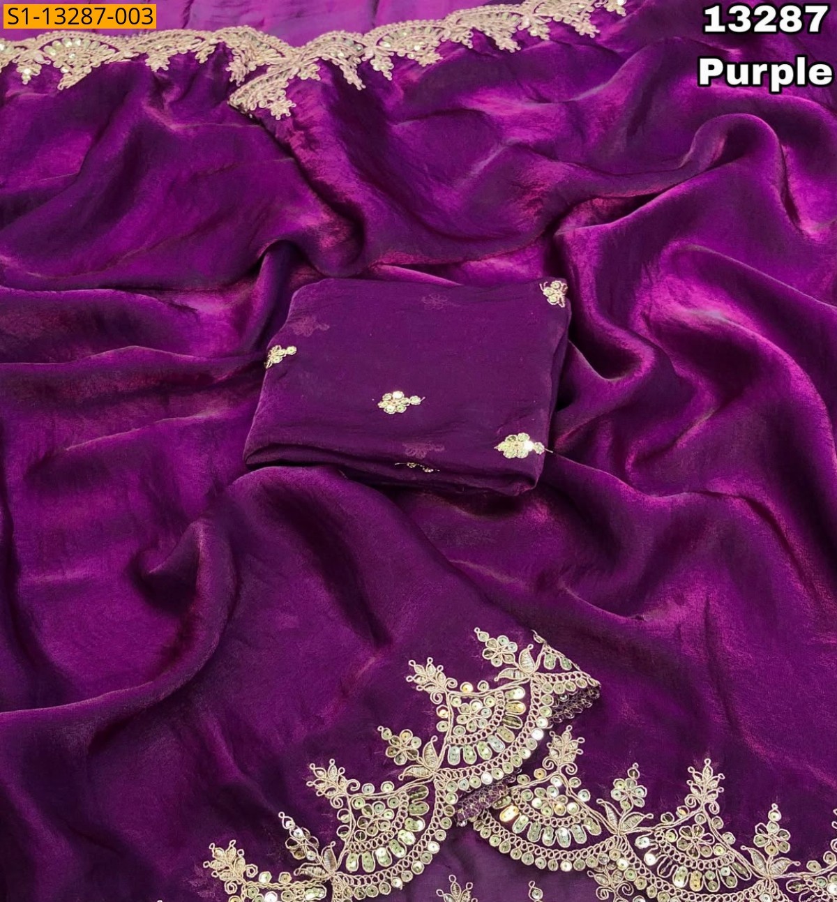 Purple Fancy Space Silk Embroidery Sarees