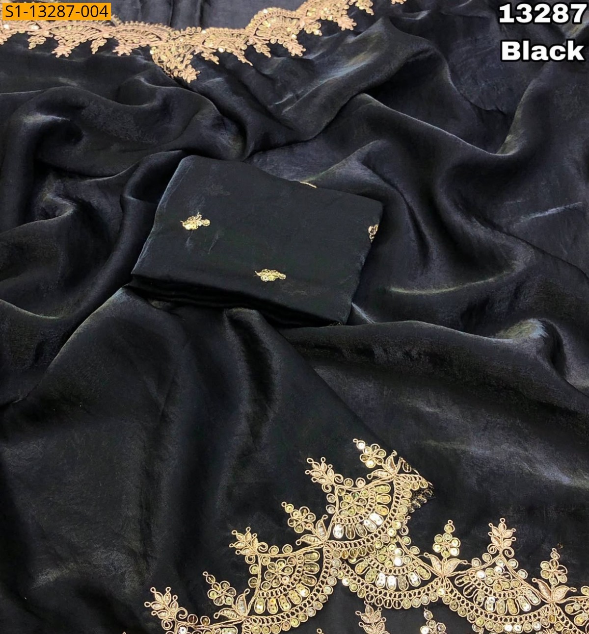 Black Fancy Space Silk Embroidery Sarees