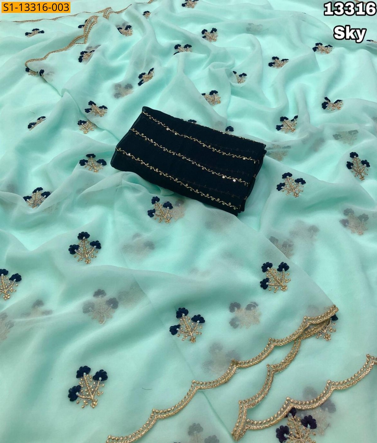 Sky Blue Fancy Faux Georgette Saree