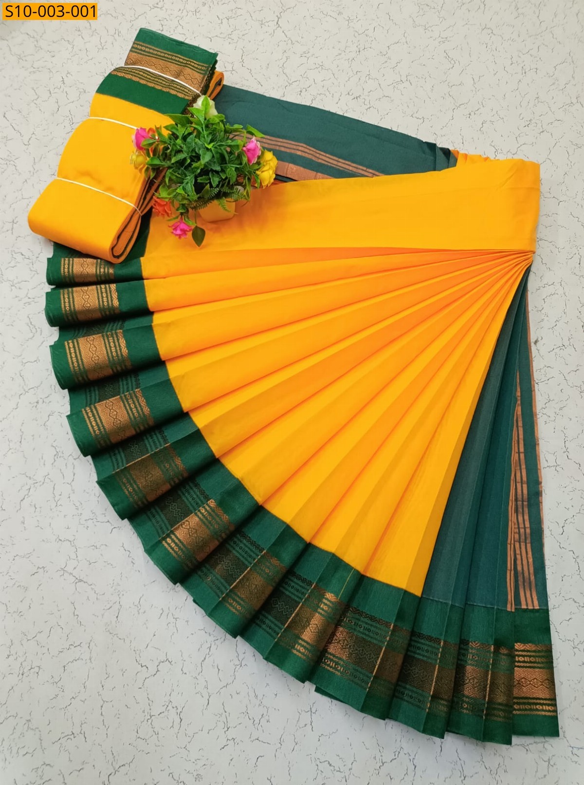 Yellow Fancy Korvai Border Silk Cotton Sarees