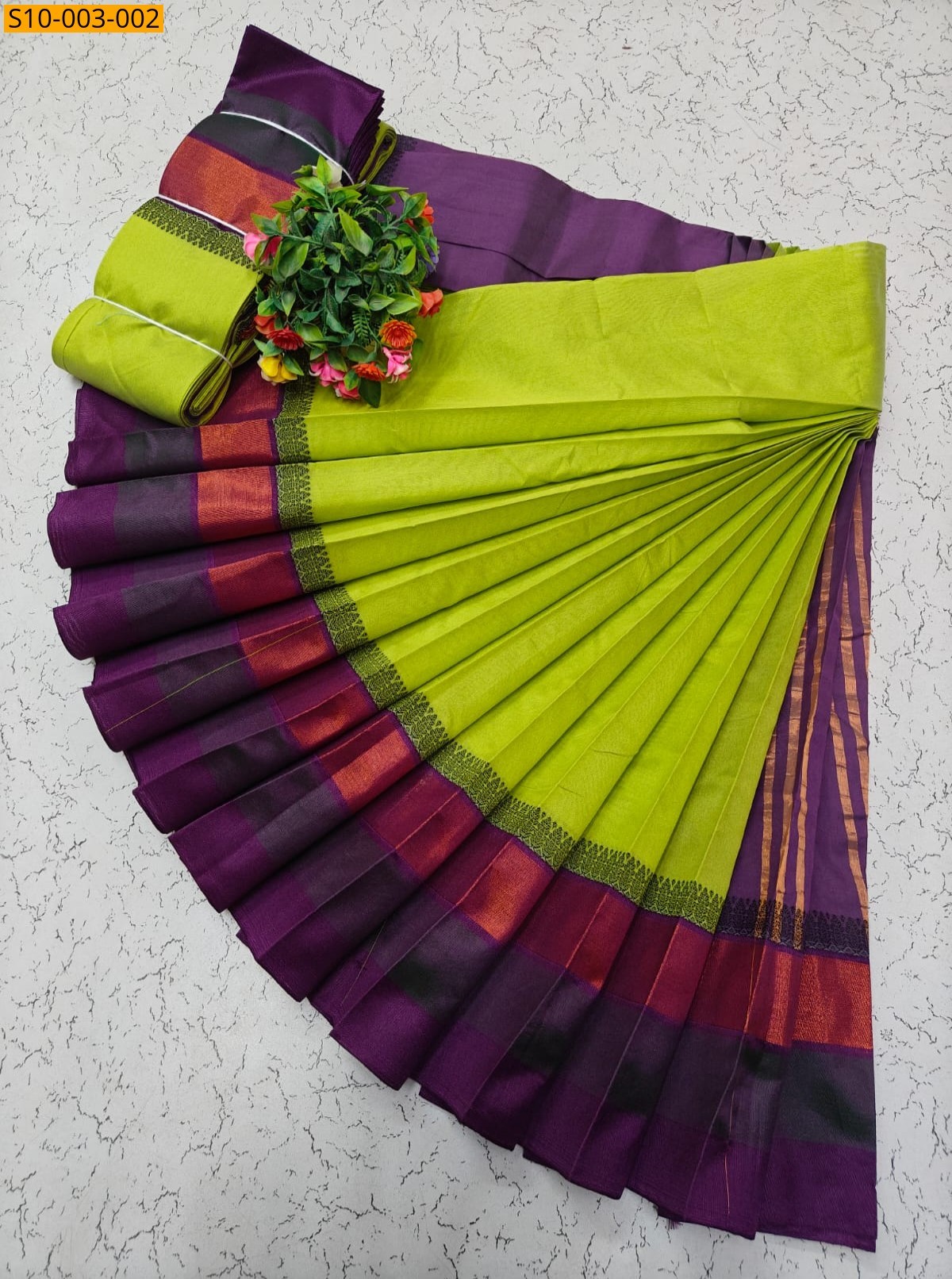 Green Fancy Korvai Border Silk Cotton Sarees