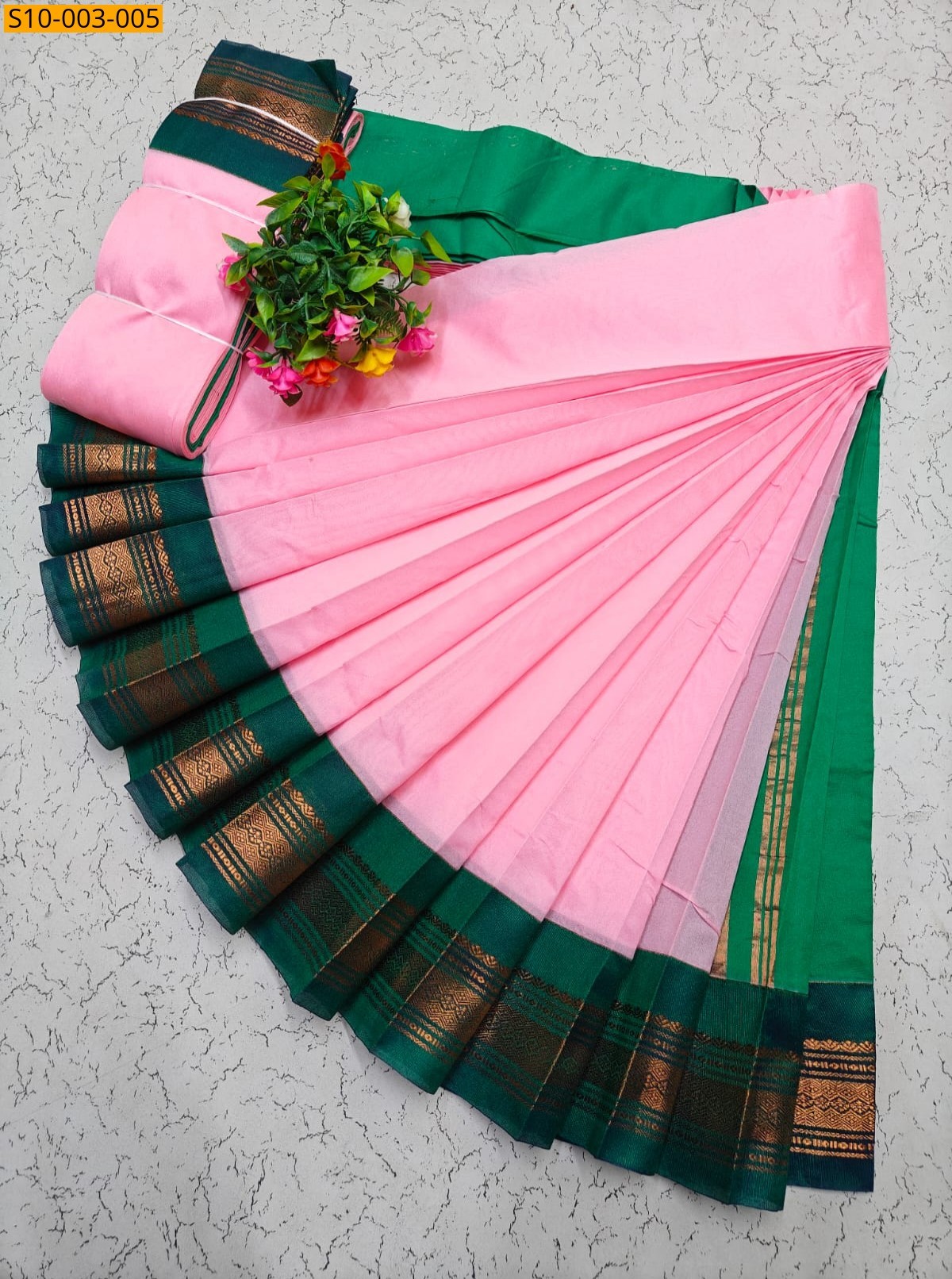 Light Pink Fancy Korvai Border Silk Cotton Sarees
