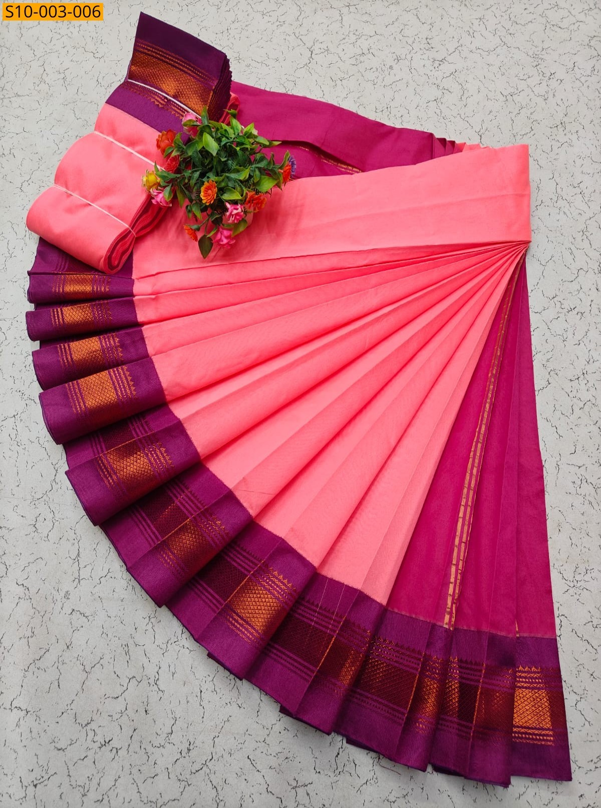 Pink Fancy Korvai Border Silk Cotton Sarees