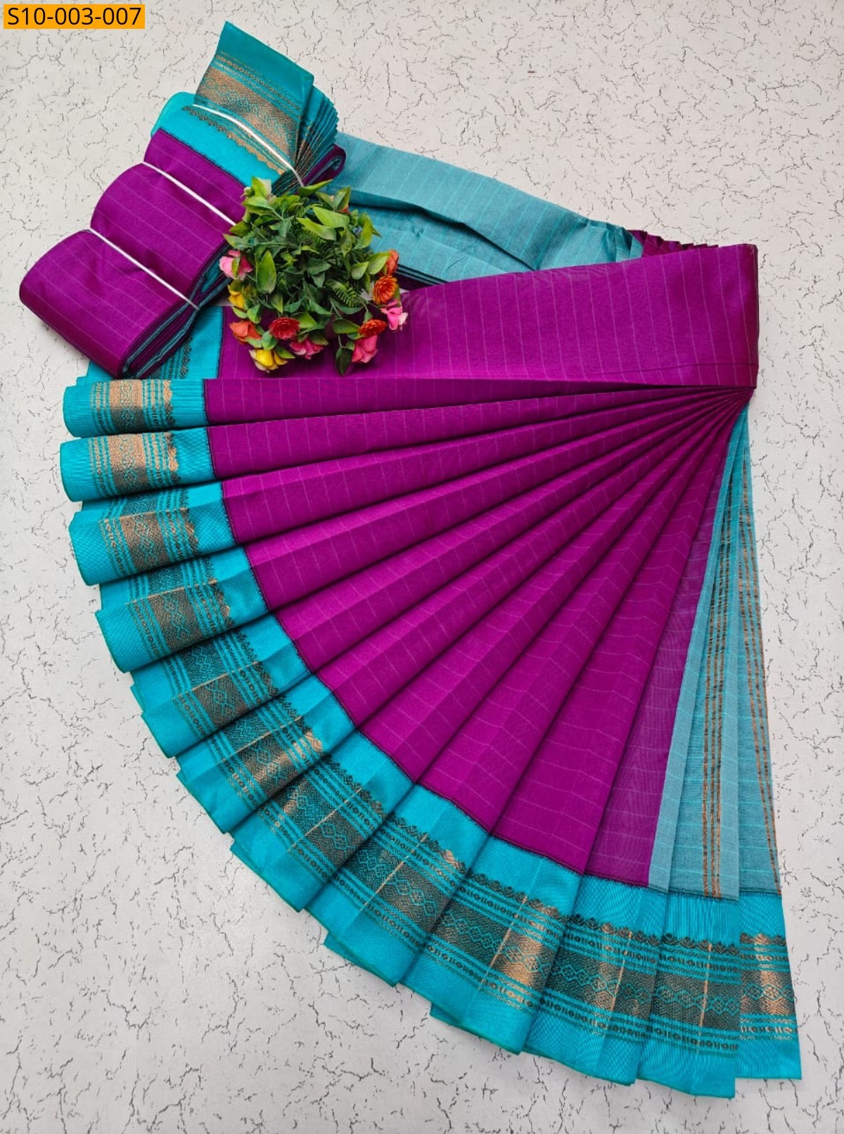 Megenta Fancy Korvai Border Silk Cotton Sarees