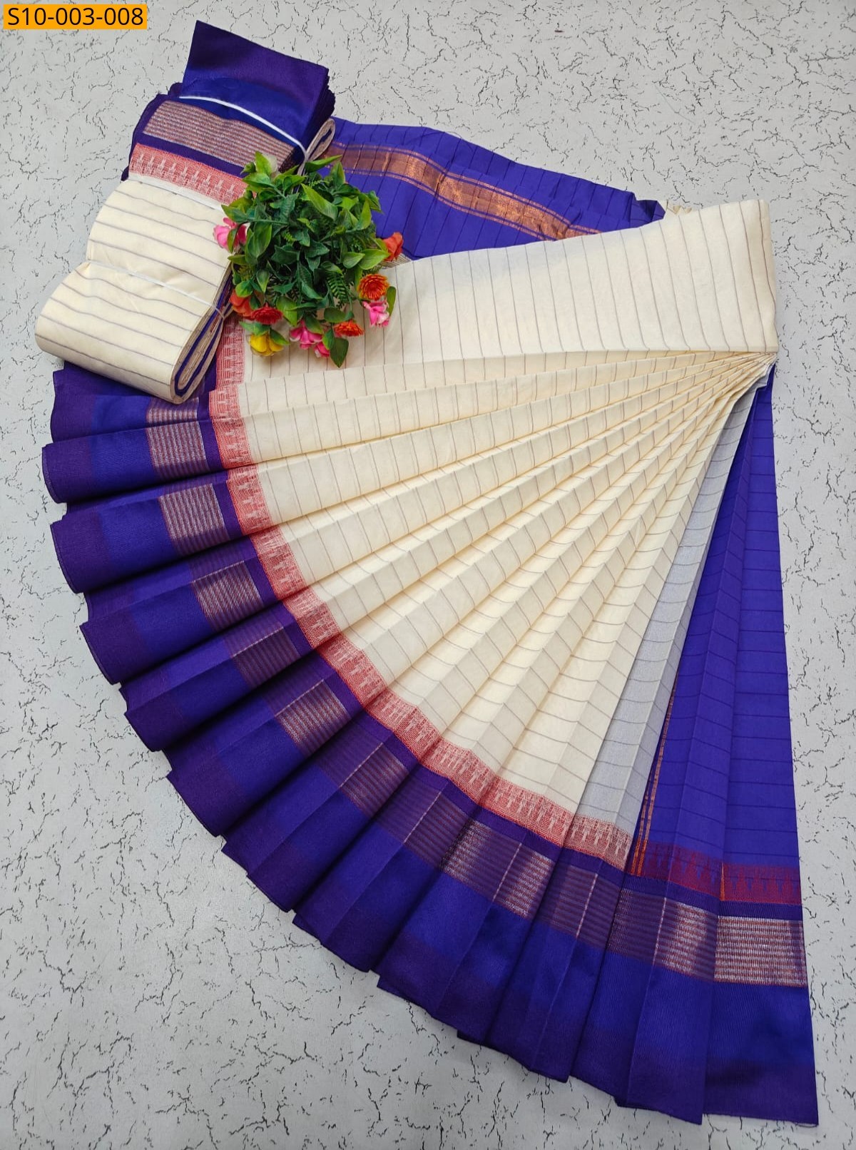 White Fancy Korvai Border Silk Cotton Sarees