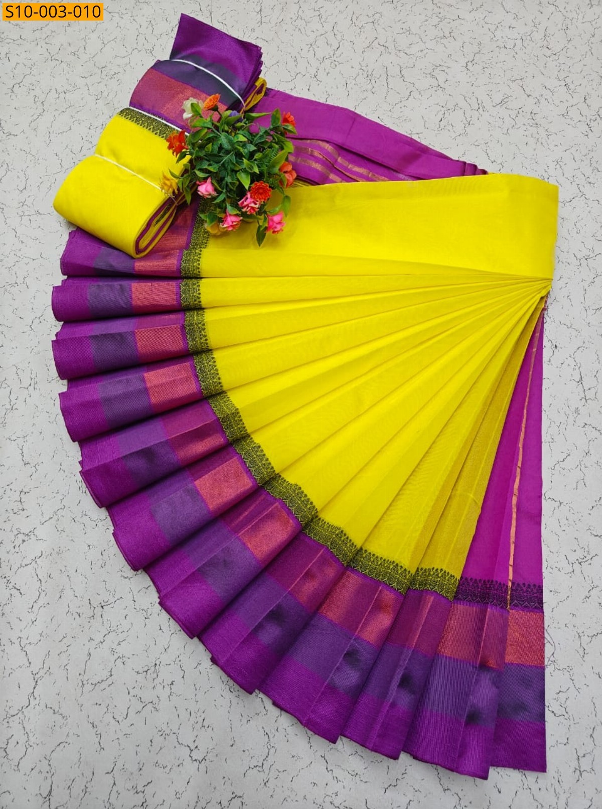Yelllow Fancy Korvai Border Silk Cotton Sarees