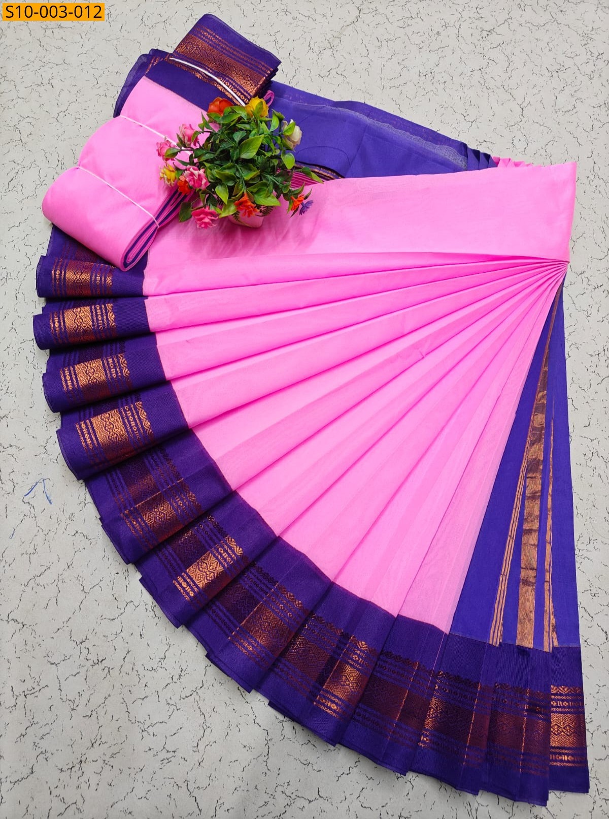 Baby Pink Fancy Korvai Border Silk Cotton Sarees