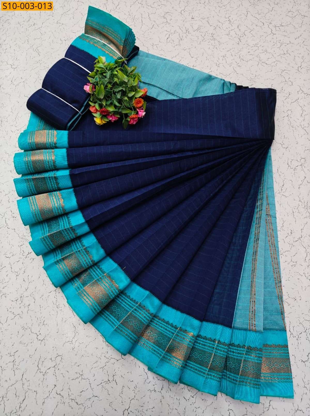 Navy Blue Fancy Korvai Border Silk Cotton Sarees