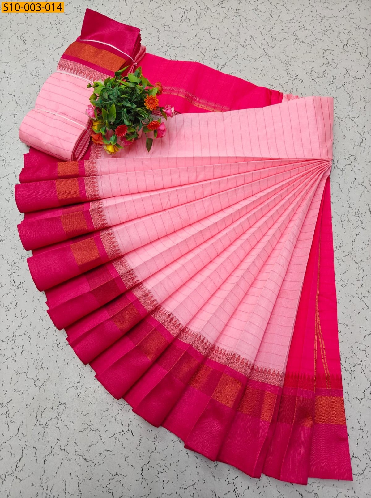 Peach Fancy Korvai Border Silk Cotton Sarees