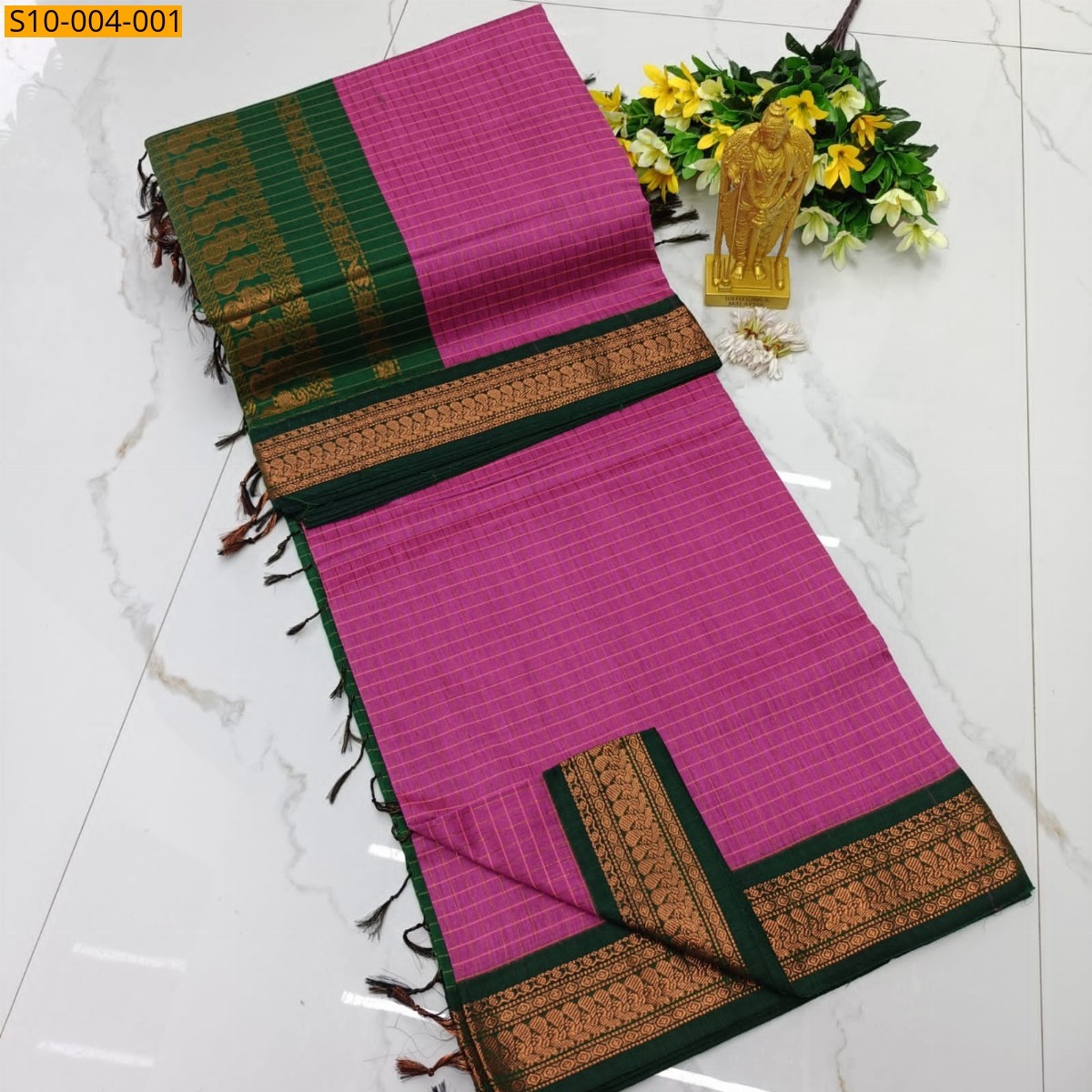 Pink Fancy Kalyani Cotton Checks Sarees