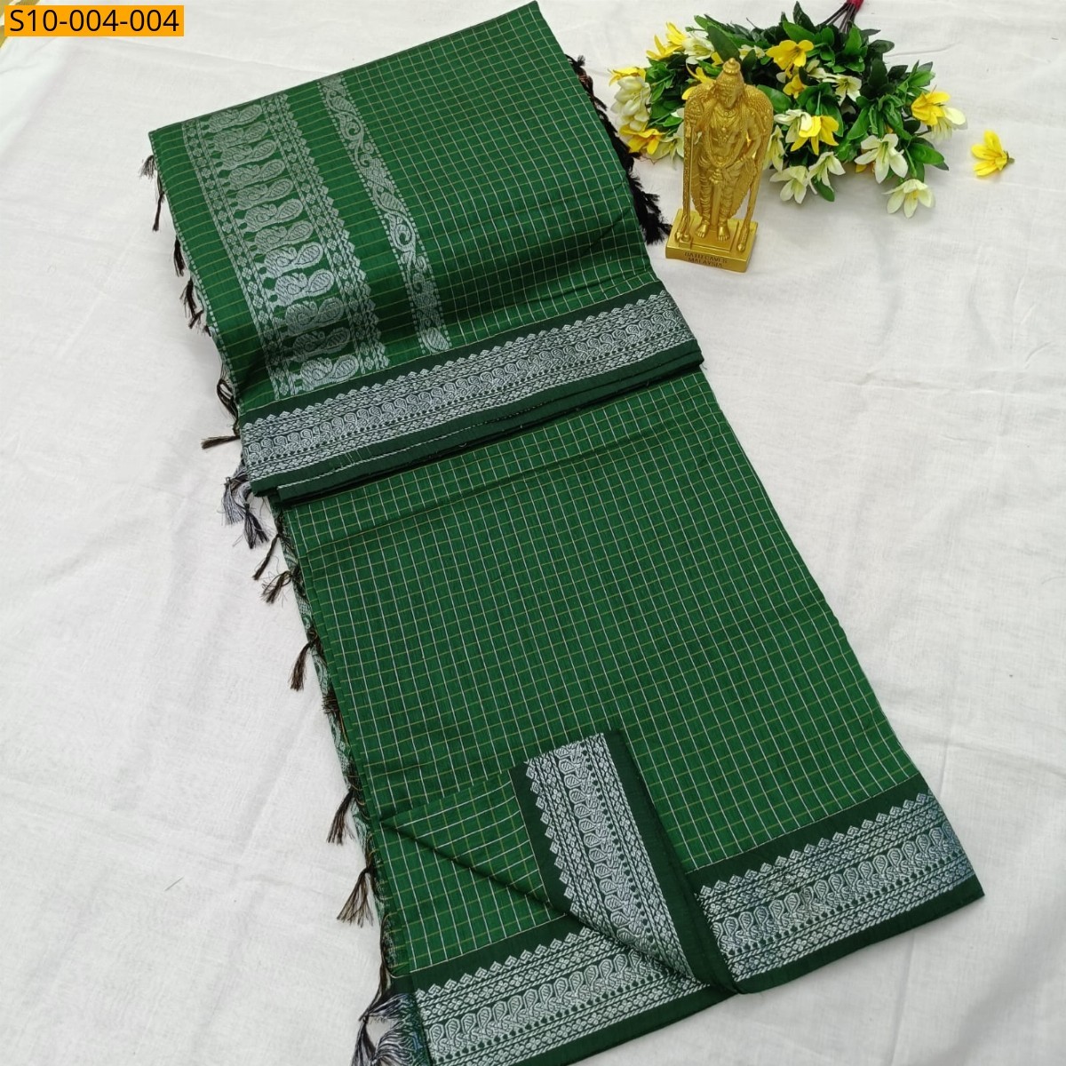 Green Fancy Kalyani Cotton Checks Sarees