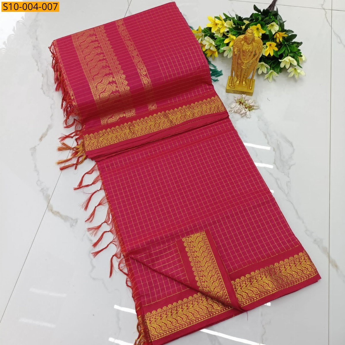 Pink Fancy Kalyani Cotton Checks Sarees
