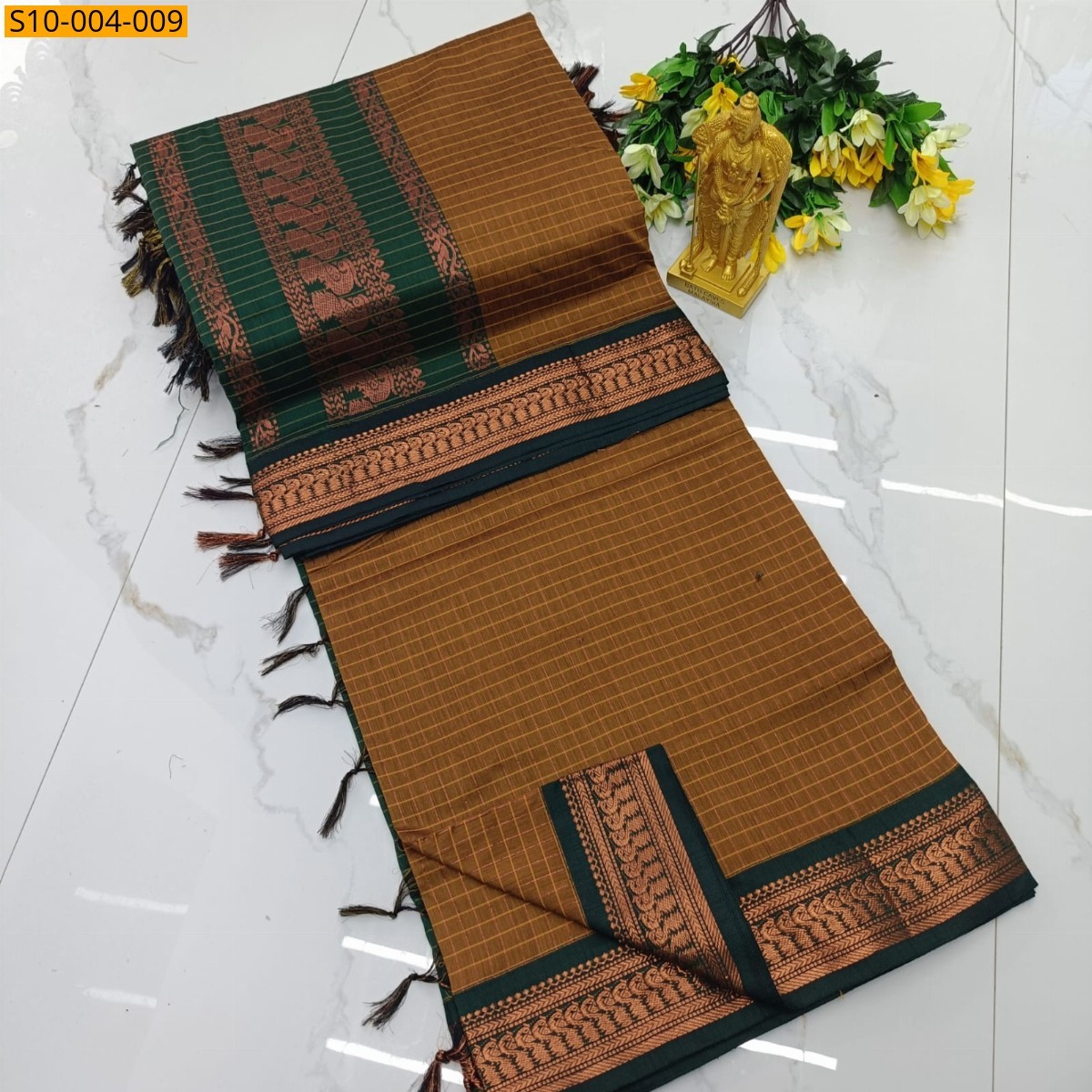Brown Fancy Kalyani Cotton Checks Sarees