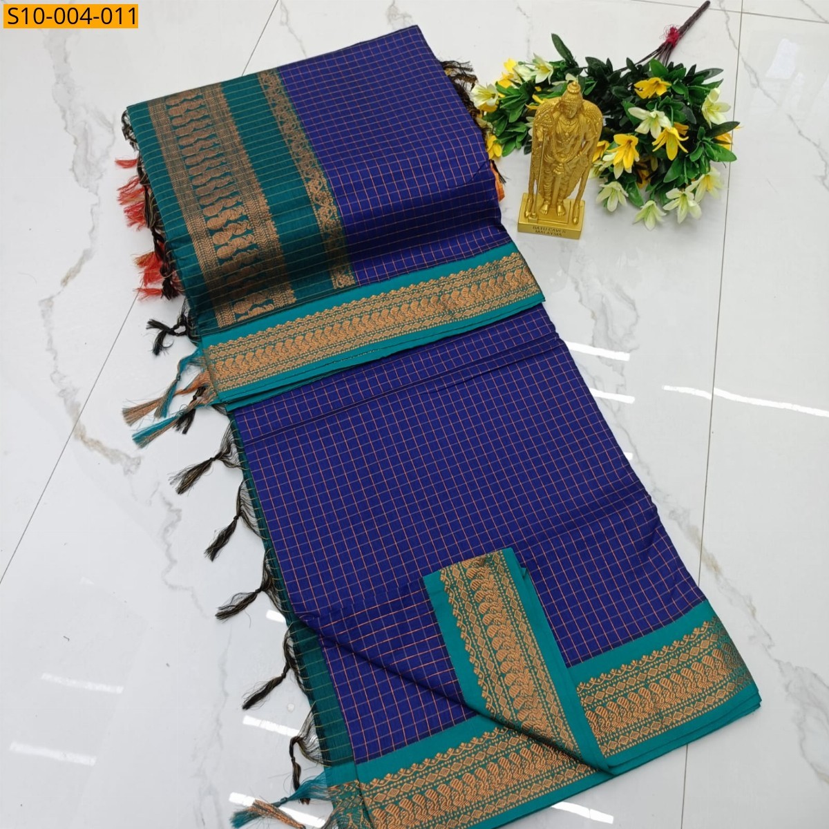 Blue Fancy Kalyani Cotton Checks Sarees