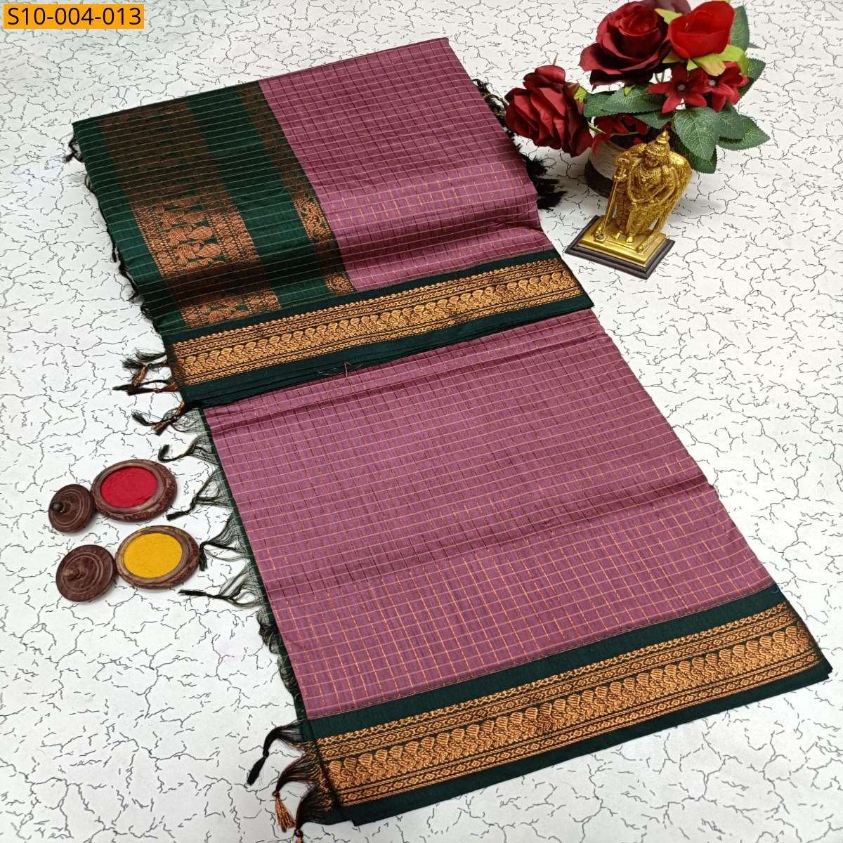 Onion Pink Fancy Kalyani Cotton Checks Sarees