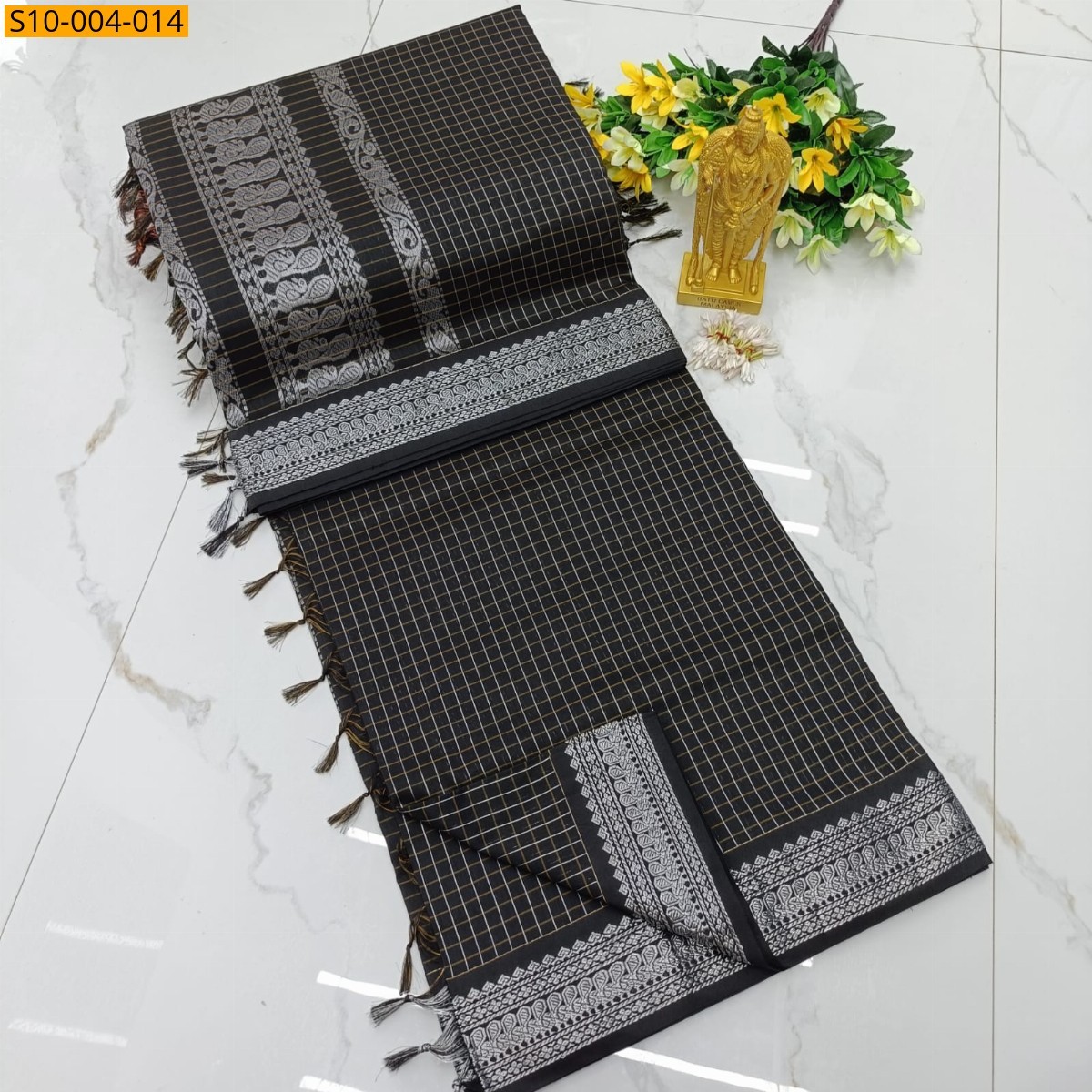 Black Fancy Kalyani Cotton Checks Sarees