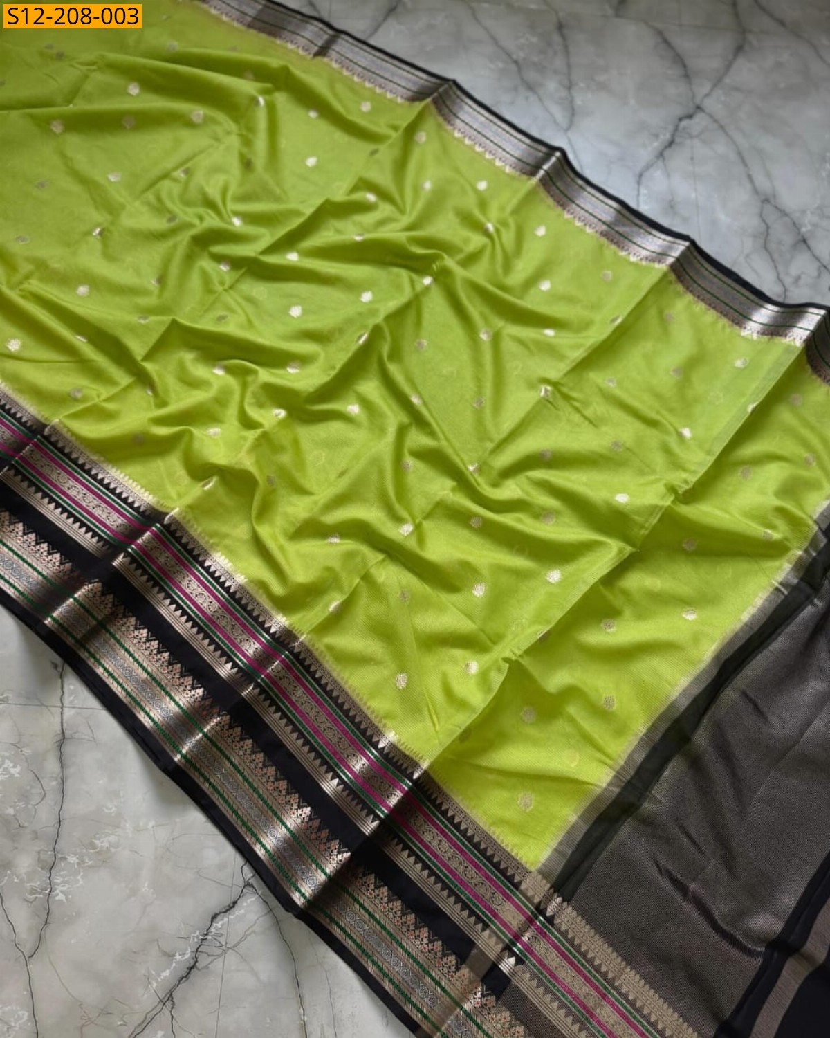 Parrot Green Banarasi semi georgette silk saree