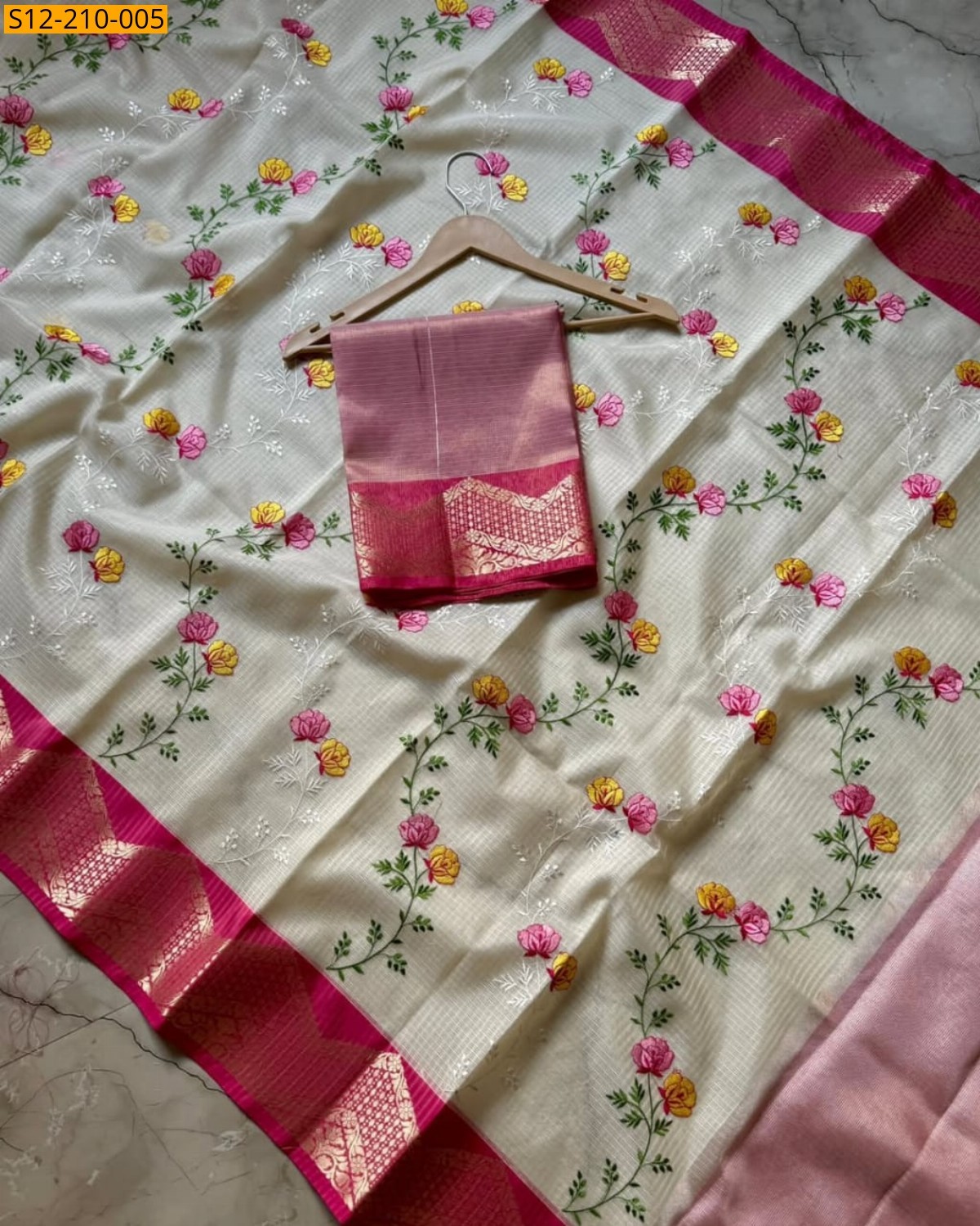 Cream Banarasi Soft Silk Sarees
