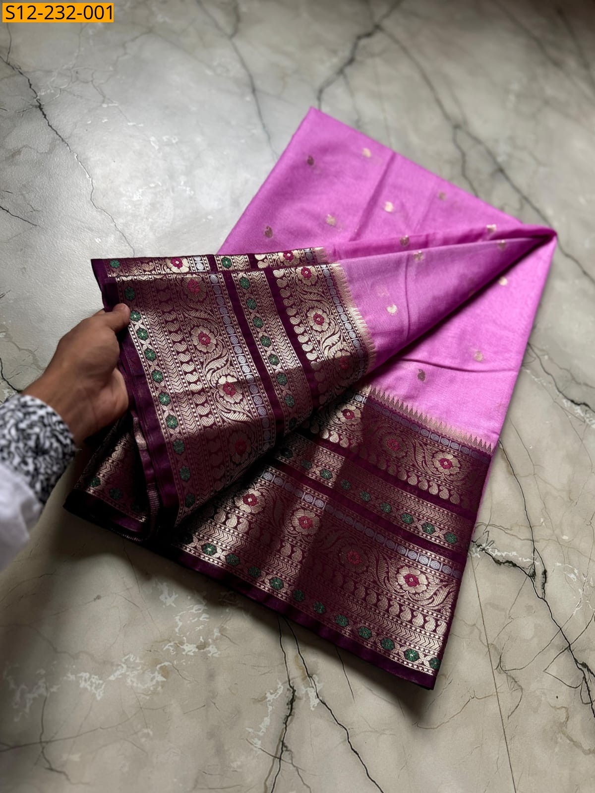 Pink Banarsi daibal semi georgette soft silk Saree
